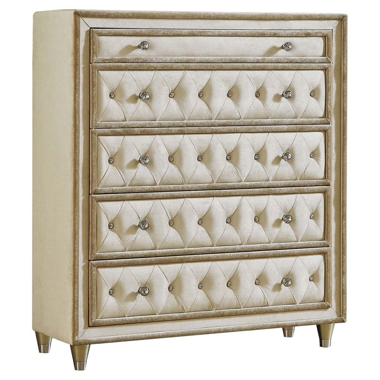 Antonella 5 - drawer Upholstered Chest Ivory and Camel | Coaster - 223525 - Home Elegance USA - 1