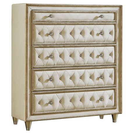 Antonella 5 - drawer Upholstered Chest Ivory and Camel | Coaster | Home Elegance USA