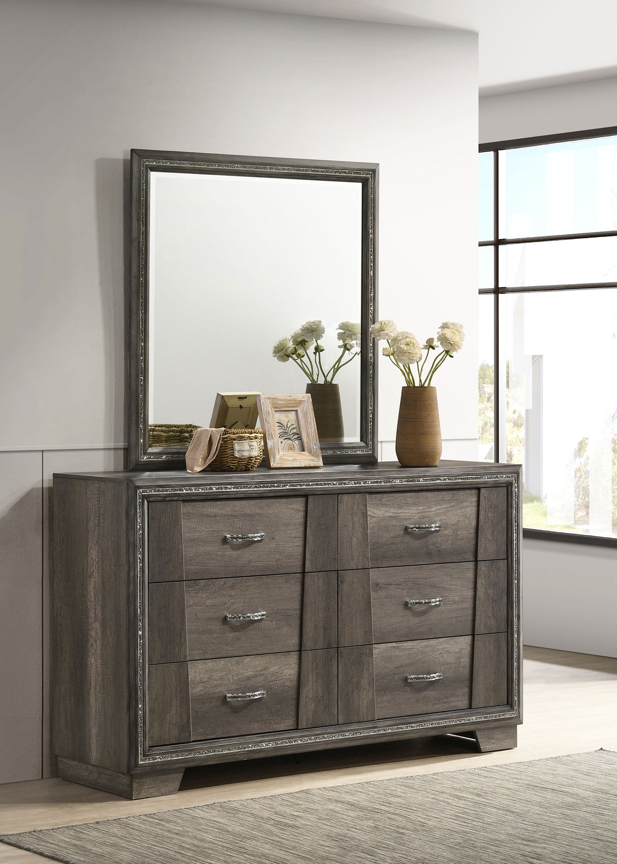 Dresser With Mirror - Janine 6-drawer Dresser with Mirror Grey