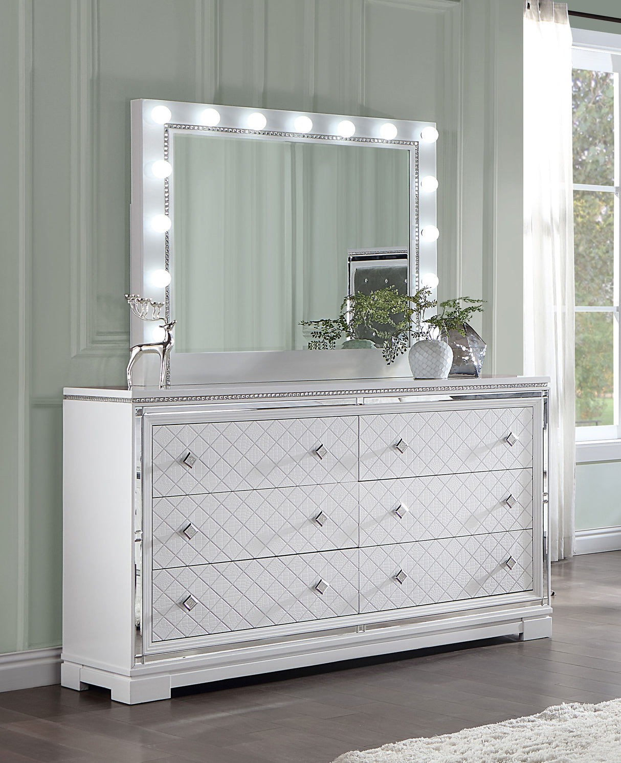 Dresser With Mirror - Eleanor Rectangular 6-drawer Dresser with Mirror White