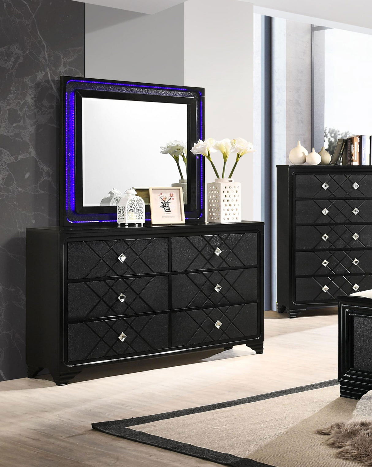 Dresser With Mirror - Penelope 6-drawer Dresser with Mirror Black