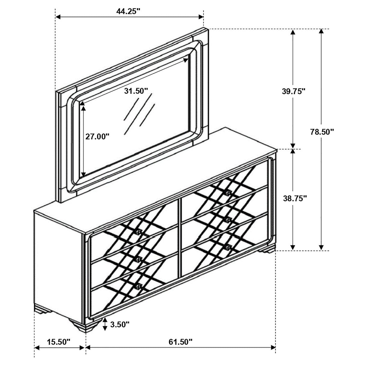 Dresser With Mirror - Penelope 6-drawer Dresser with Mirror Black