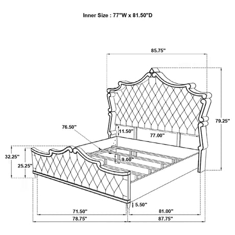 Antonella Upholstered Eastern King Panel Bed Grey | Coaster - 223581KE - Home Elegance USA - 8