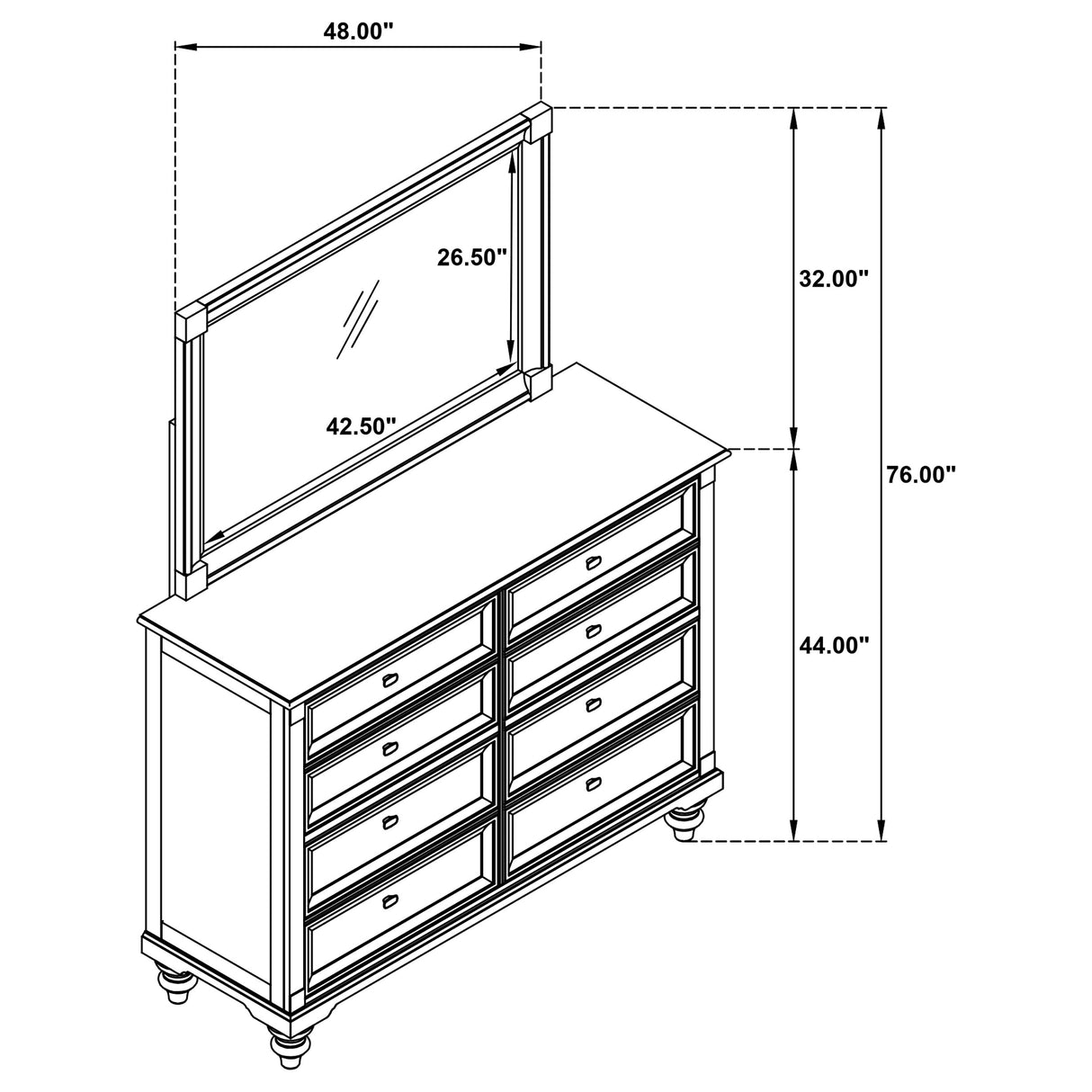 Andover 8-drawer Dresser and Mirror Dark Oak - Home Elegance USA