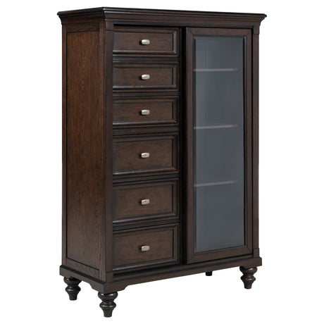 Andover 6-drawer Tempered Glass Door Chest Dark Oak - Home Elegance USA