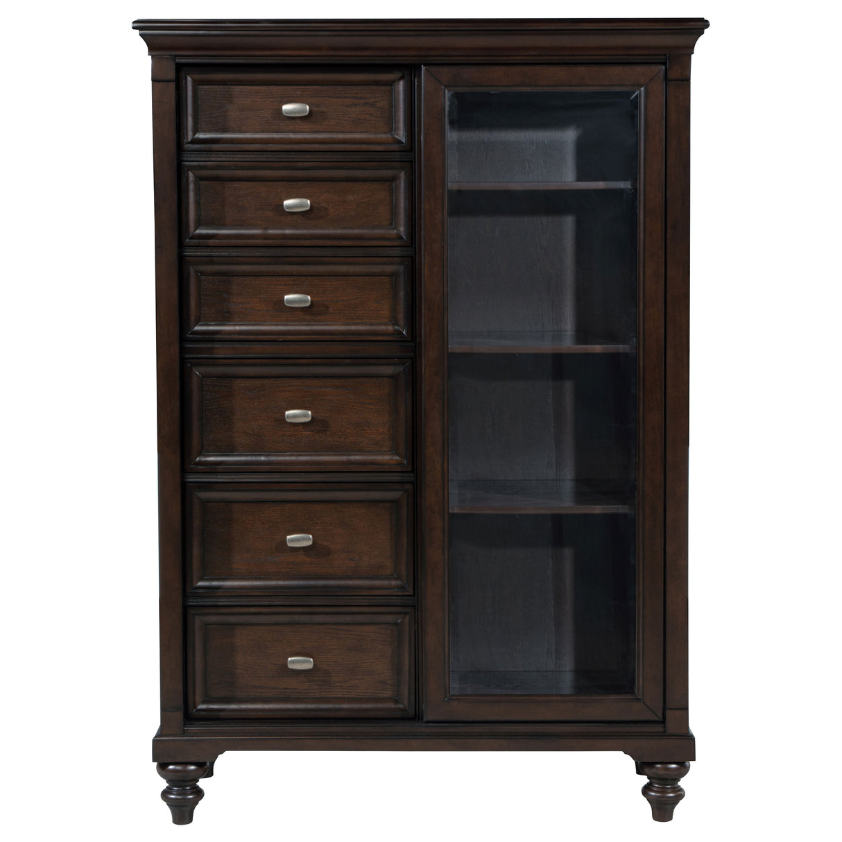 Andover 6-drawer Tempered Glass Door Chest Dark Oak - Home Elegance USA