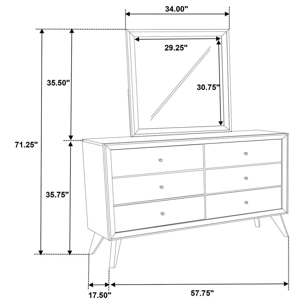 Dresser With Mirror - Janelle 6-drawer Dresser with Mirror White