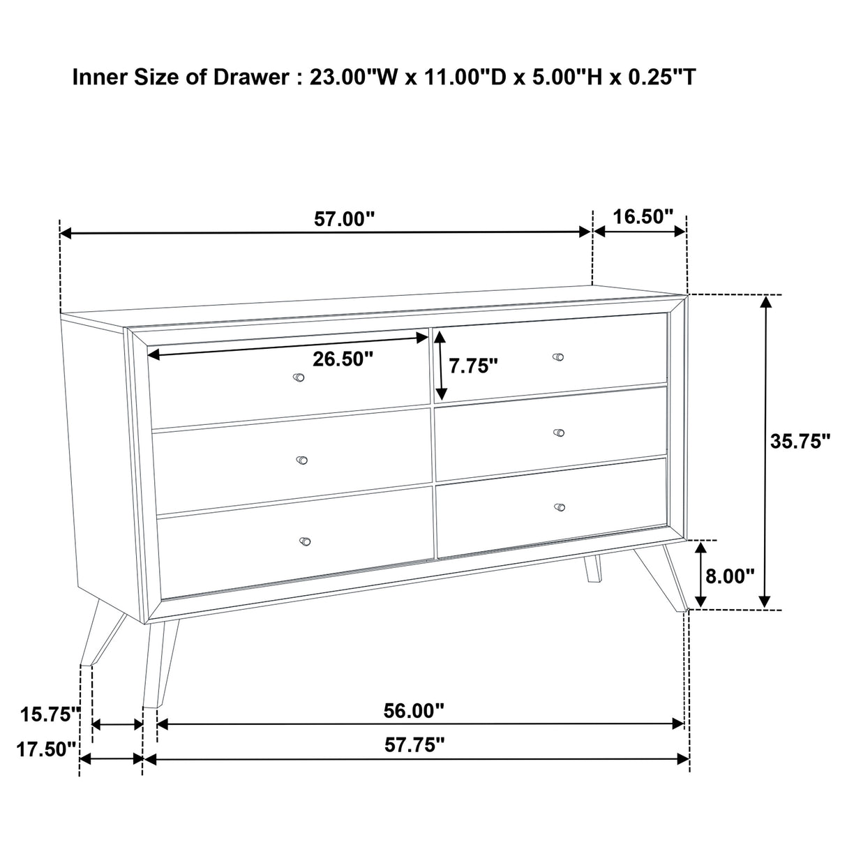 Dresser - Janelle 6-drawer Dresser White