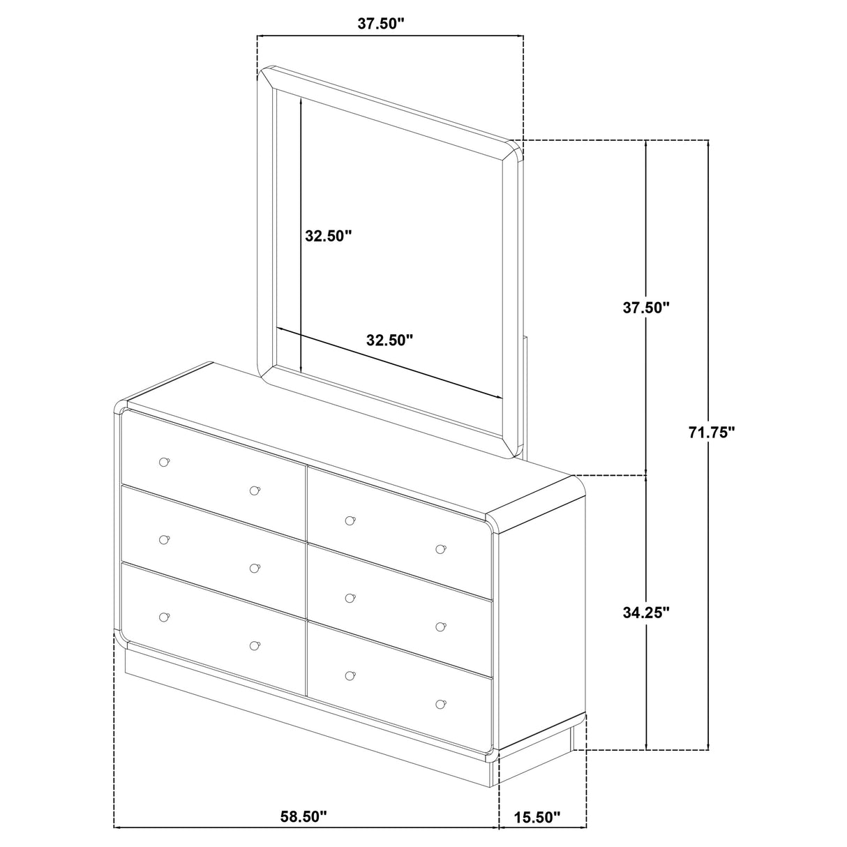 Cavelle 6-drawer Dresser and Mirror Black - Home Elegance USA