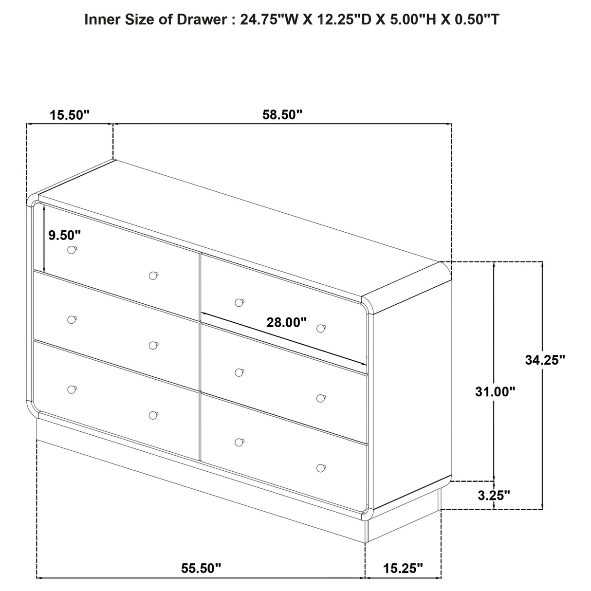 Cavelle 6-drawer Dresser Cabinet Black - Home Elegance USA