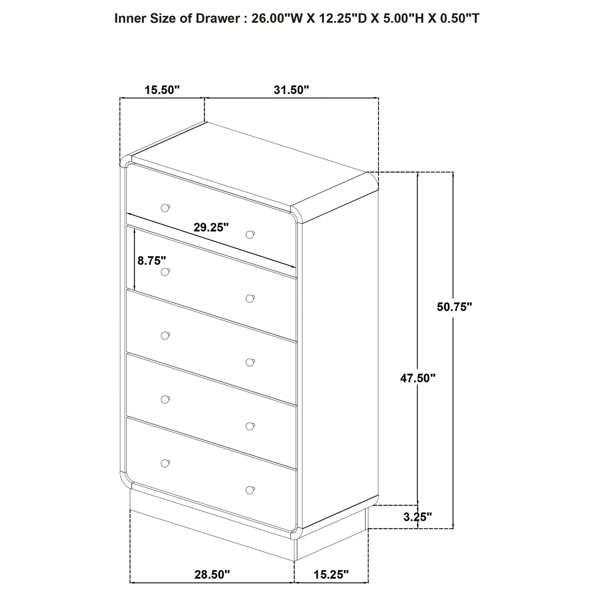 Cavelle 5-drawer Chest of Drawers Black - Home Elegance USA