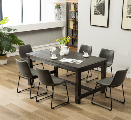 Lotusville 7-Piece Antique Black Finish Wood Dining Table with 6 Gray Faux Leather Chairs Set - sold by Home Elegance USA