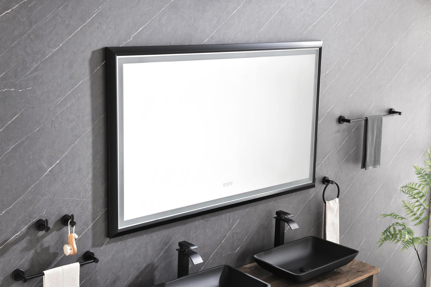 72in. W x 36in. H Oversized Rectangular Black Framed LED Mirror Anti - Fog Dimmable Wall Mount Bathroom Vanity Mirror HD Wall Mirror Kit For Gym And Dance Studio 36X 72Inches With Safety Ba - W127290280 - image - 4