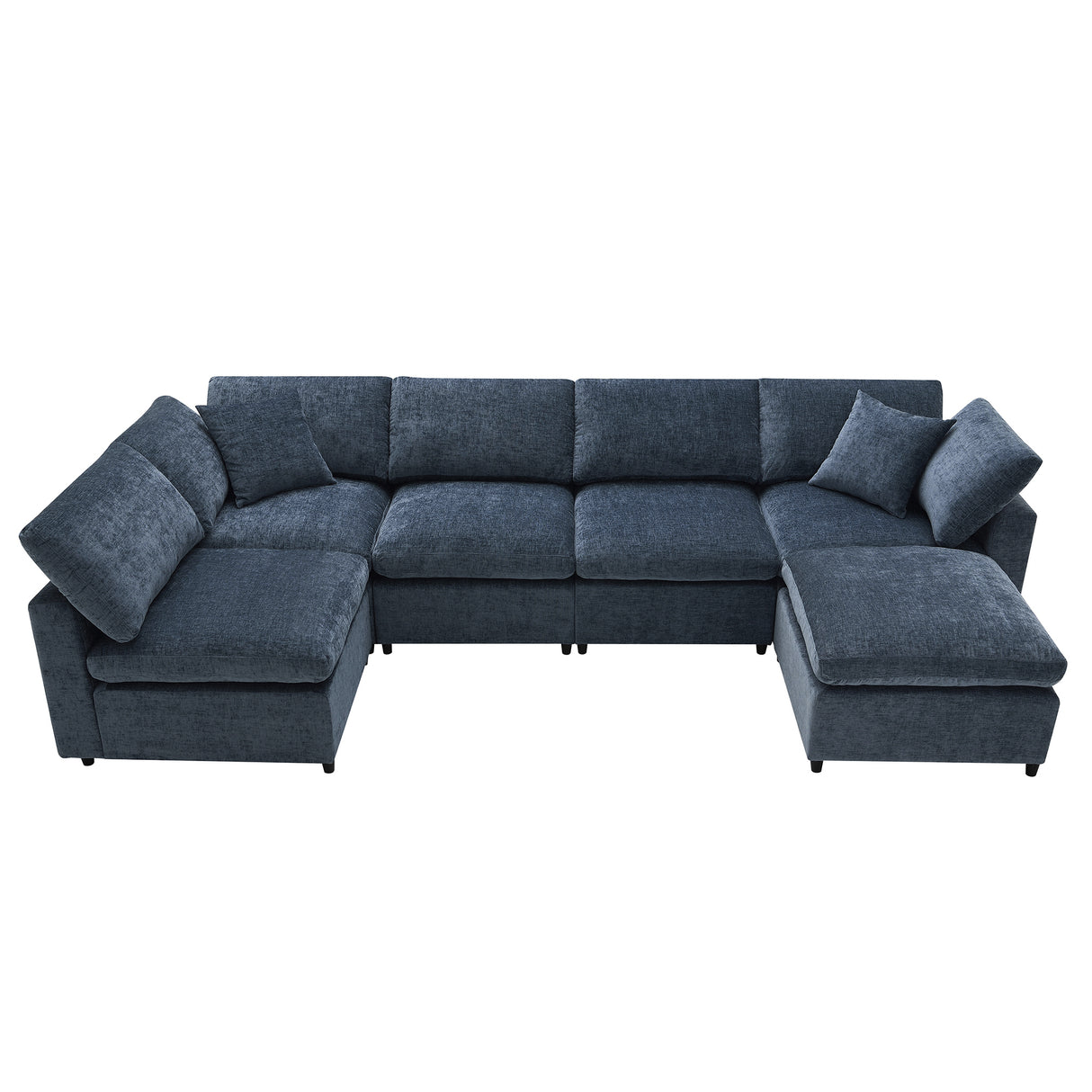 Modern Modular Cloud Sofa Bed, 6 Seat Chenille Sectional Couch Set with Ottoman, Convertible U Shaped Sleeper Sofa