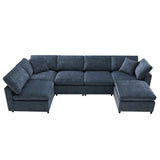 Modern Modular Cloud Sofa Bed, 6 Seat Chenille Sectional Couch Set with Ottoman, Convertible U Shaped Sleeper Sofa