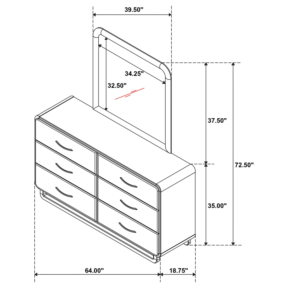 Amsbury 6-drawer Dresser and Mirror Nutmeg - Home Elegance USA