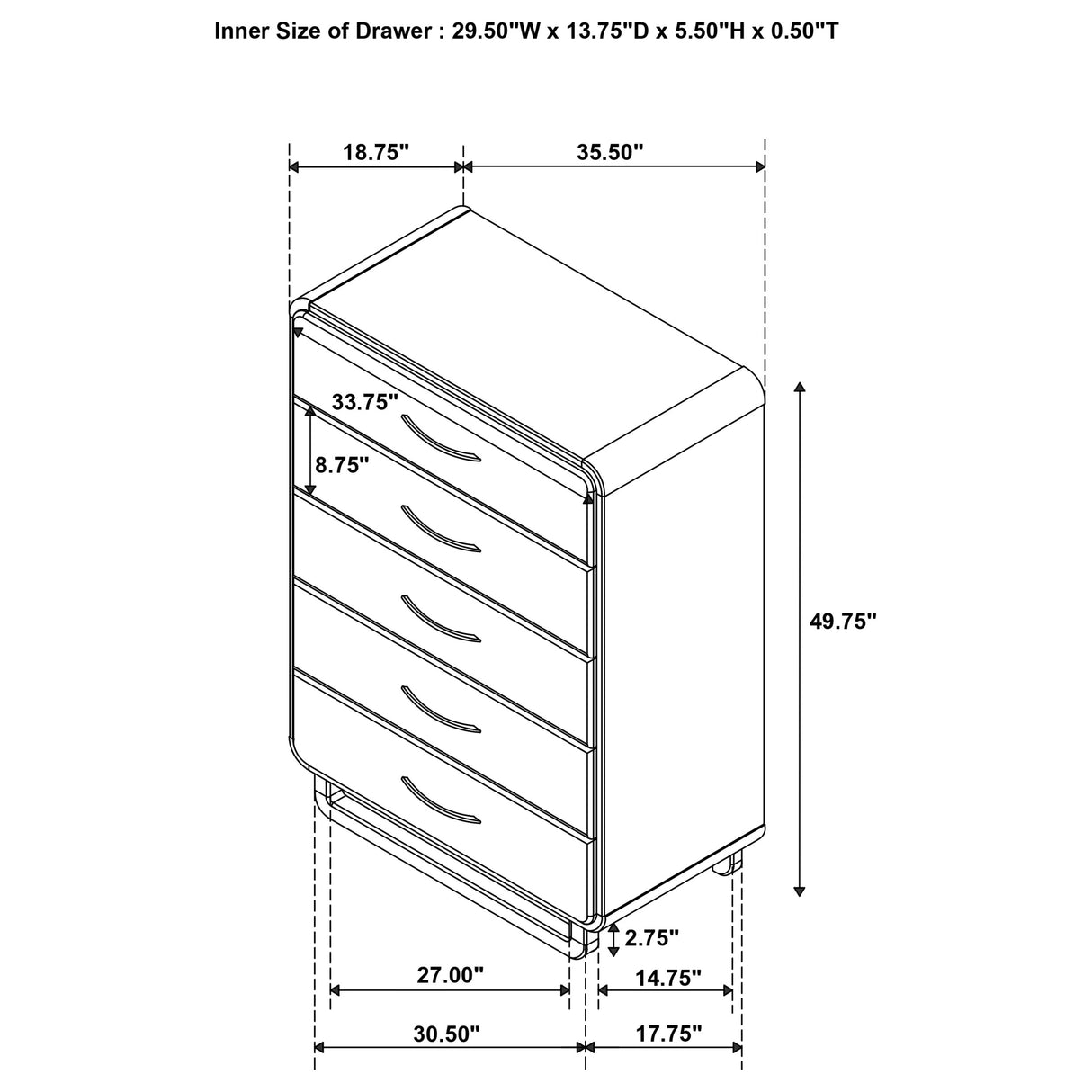 Amsbury 5-drawer Chest of Drawers Nutmeg - Home Elegance USA