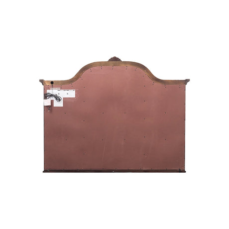 Wooden headboard with metal accents on a white background