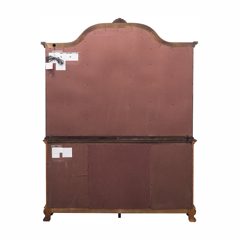 Wooden headboard with a brown leather-like finish on a white background