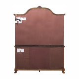 Wooden headboard with a brown leather-like finish on a white background