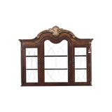 Decorative wooden wall cabinet with glass panels on a white background