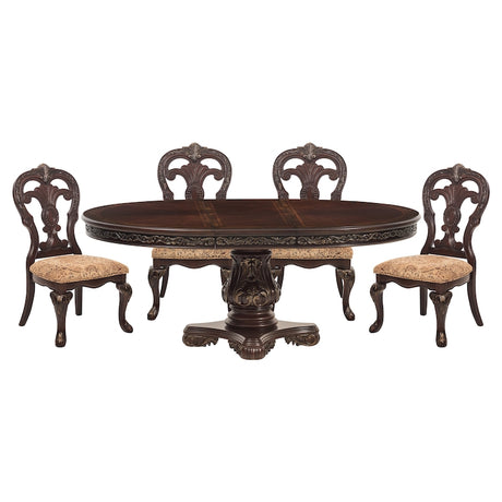 Homelegance Deryn Park Round/Oval Extendable Dining Table Set in Cherry Finish with Gold Tipping – 2243-76 Collection - Home Elegance USA