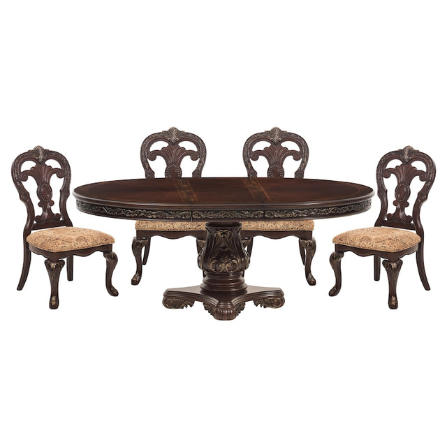 Homelegance Deryn Park Round/Oval Extendable Dining Table Set in Cherry Finish with Gold Tipping – 2243-76 Collection - Home Elegance USA