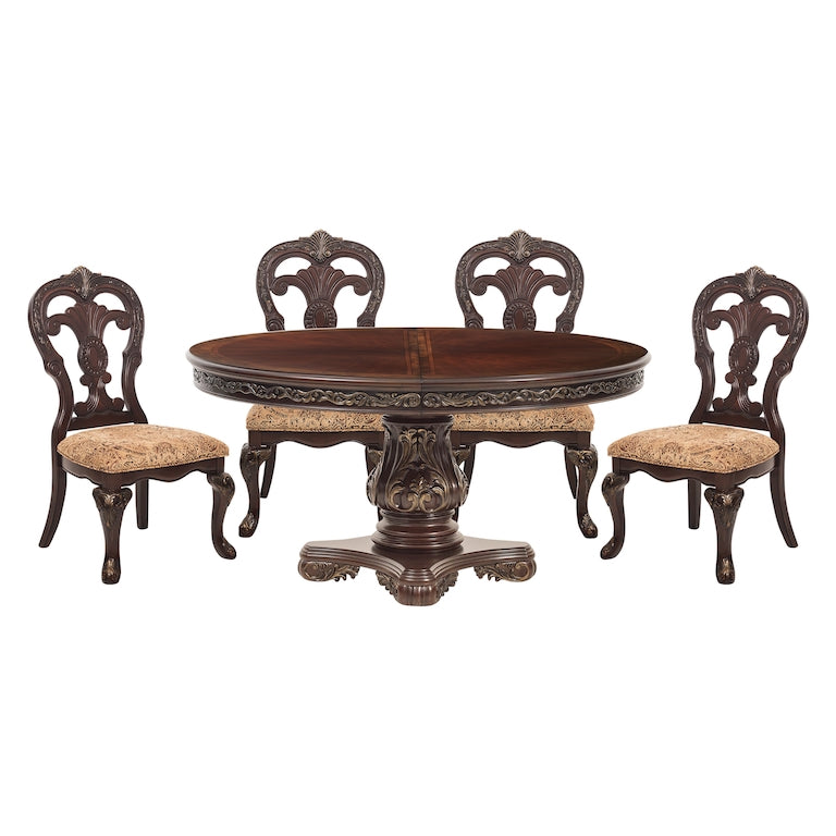 Homelegance Deryn Park Round/Oval Extendable Dining Table Set in Cherry Finish with Gold Tipping – 2243-76 Collection - Home Elegance USA