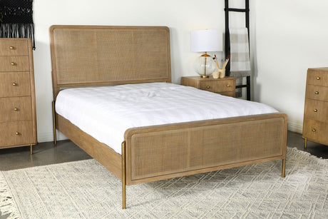 Arini Rattan Queen Panel Bed Sand Wash and Natural Cane | Coaster - 224300Q - Home Elegance USA - 2