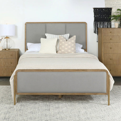 Arini Upholstered Eastern King Panel Bed Sand Wash and Grey | Coaster - 224301KE - Home Elegance USA - 2