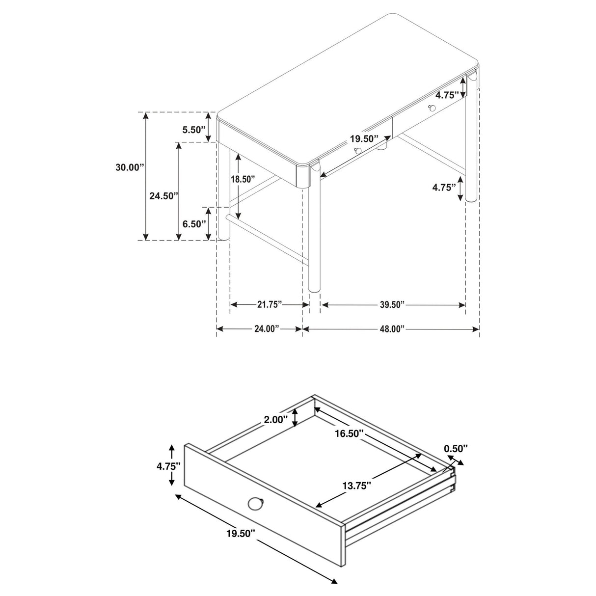 Arini 2 - drawer Vanity Desk Makeup Table Sand Wash | Coaster - 224307 - Home Elegance USA - 9