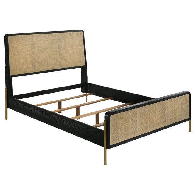 Arini Rattan Eastern King Panel Bed Black and Natural | Coaster | Home Elegance USA