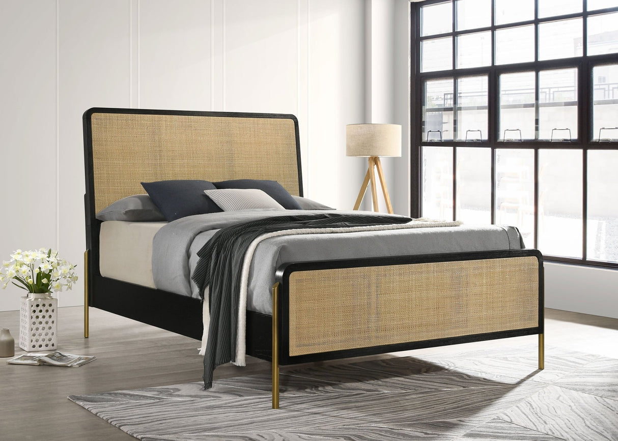 Arini Rattan Queen Panel Bed Black and Natural | Coaster - 224330Q - Home Elegance USA - 2