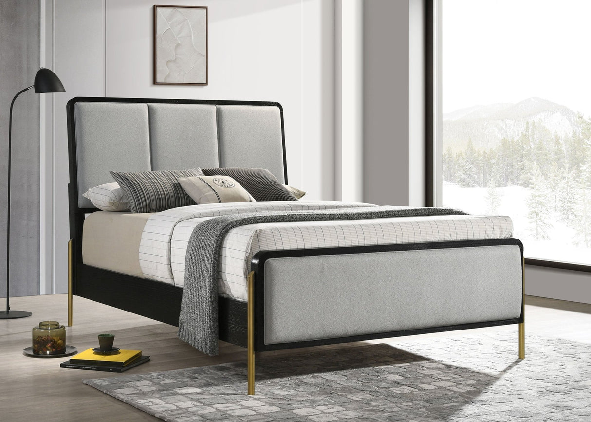 Arini Upholstered Eastern King Panel Bed Black and Grey | Coaster - 224331KE - Home Elegance USA - 2