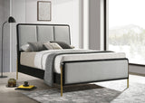 Arini Upholstered Eastern King Panel Bed Black and Grey | Coaster | Home Elegance USA