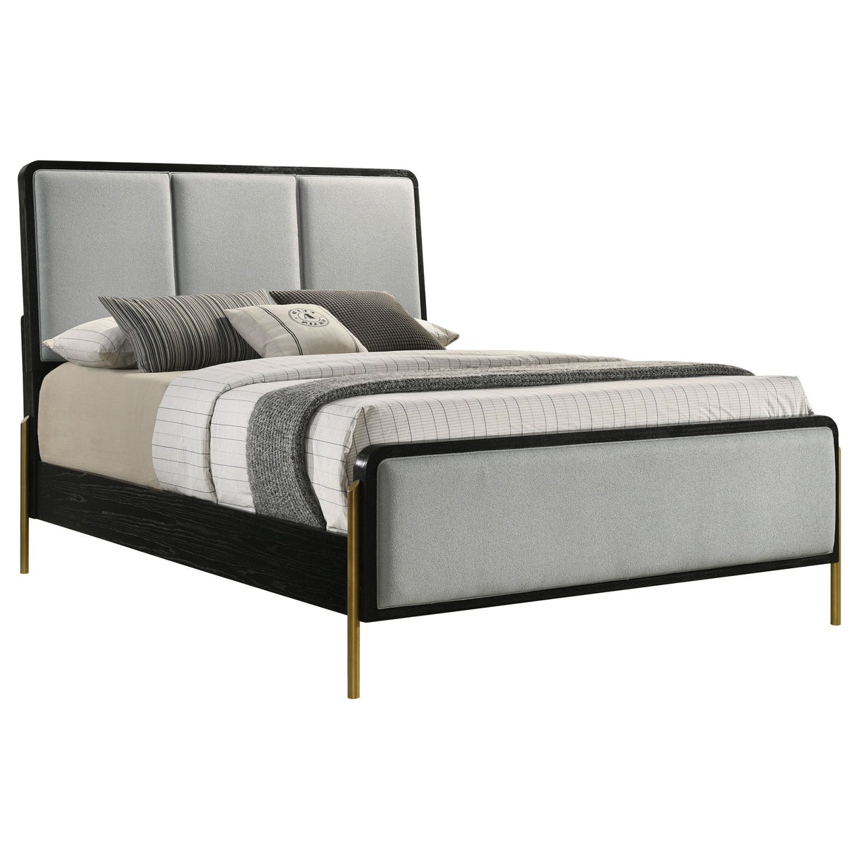 Arini Upholstered Eastern King Panel Bed Black and Grey | Coaster - 224331KE - Home Elegance USA - 3