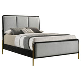 Arini Upholstered Eastern King Panel Bed Black and Grey | Coaster | Home Elegance USA