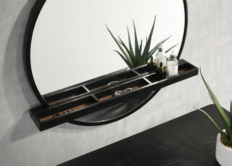 Arini Round Vanity Wall Mirror with Shelf Black | Coaster - 224338 - Home Elegance USA - 4