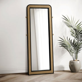 Arini Cane Weave Full Length Standing Floor Mirror Black - Home Elegance USA