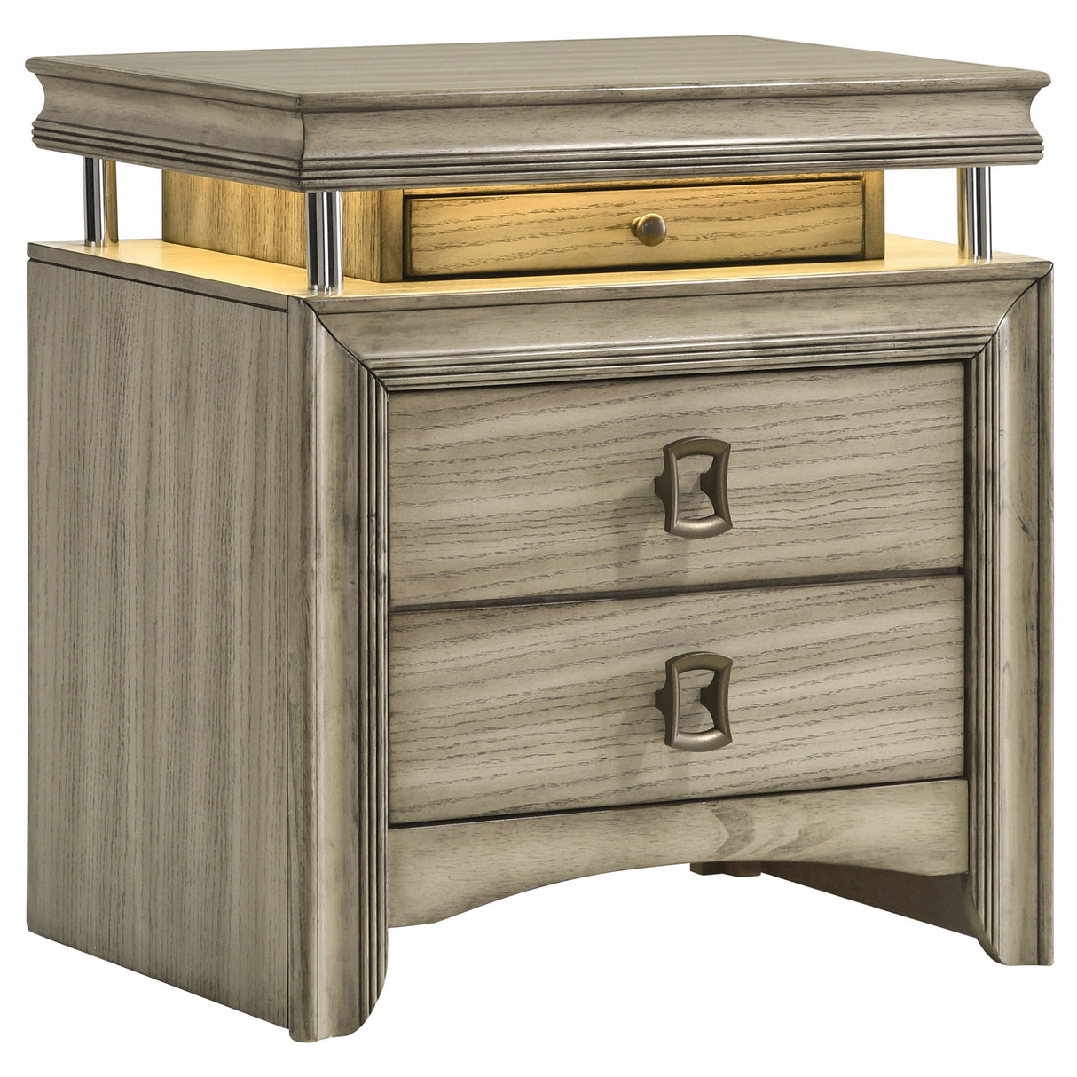 Nightstand - Giselle 3-drawer Nightstand Bedside Table with LED Rustic Beige