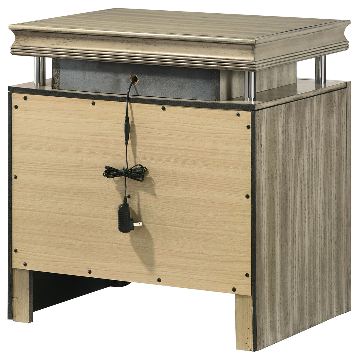 Nightstand - Giselle 3-drawer Nightstand Bedside Table with LED Rustic Beige