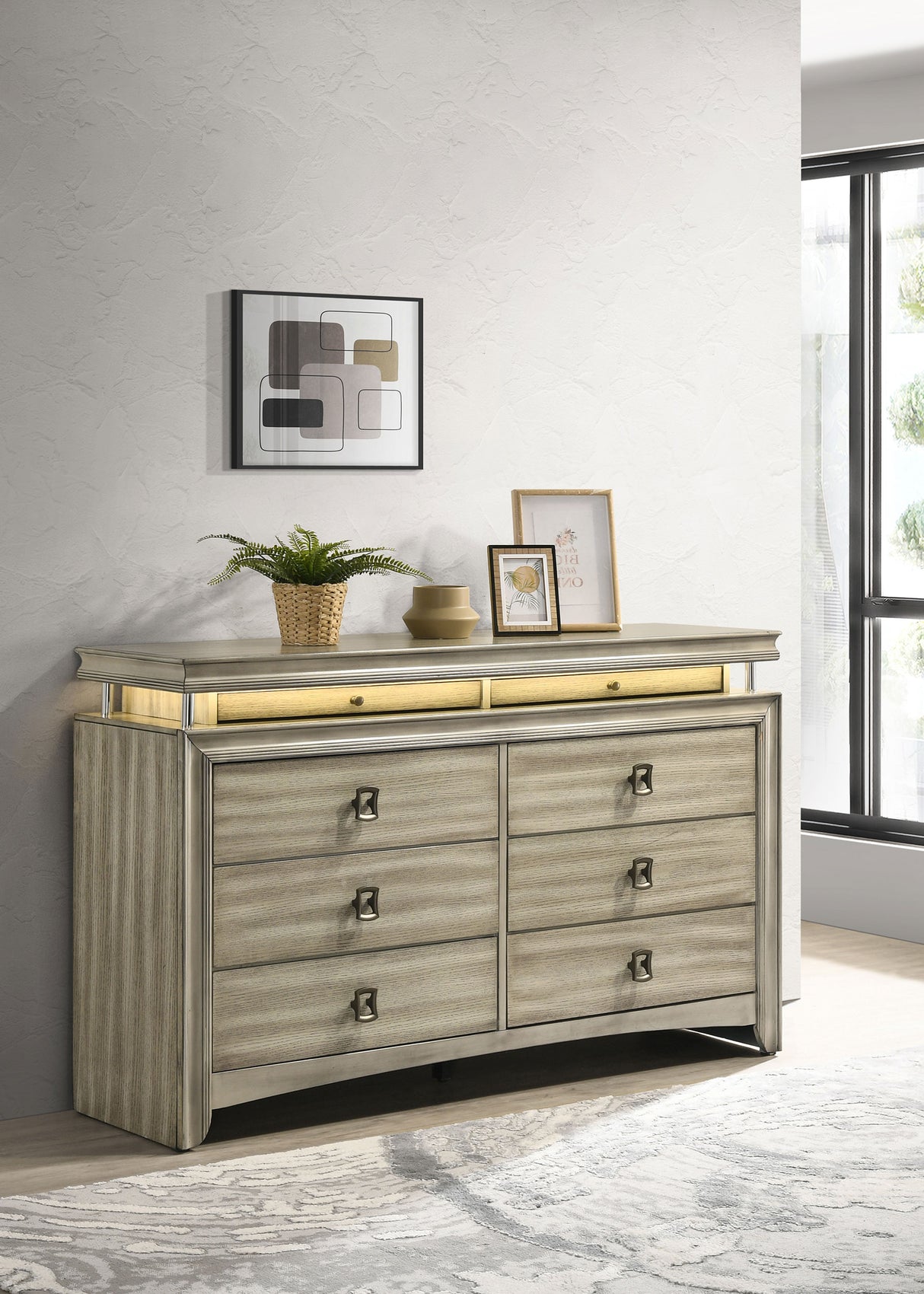 Dresser - Giselle 8-drawer Bedroom Dresser with LED Rustic Beige