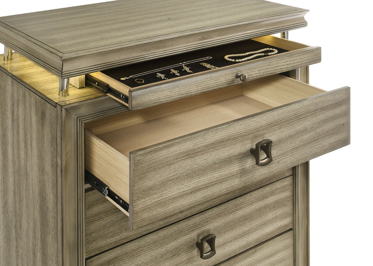 Chest - Giselle 6-drawer Bedroom Chest with LED Rustic Beige