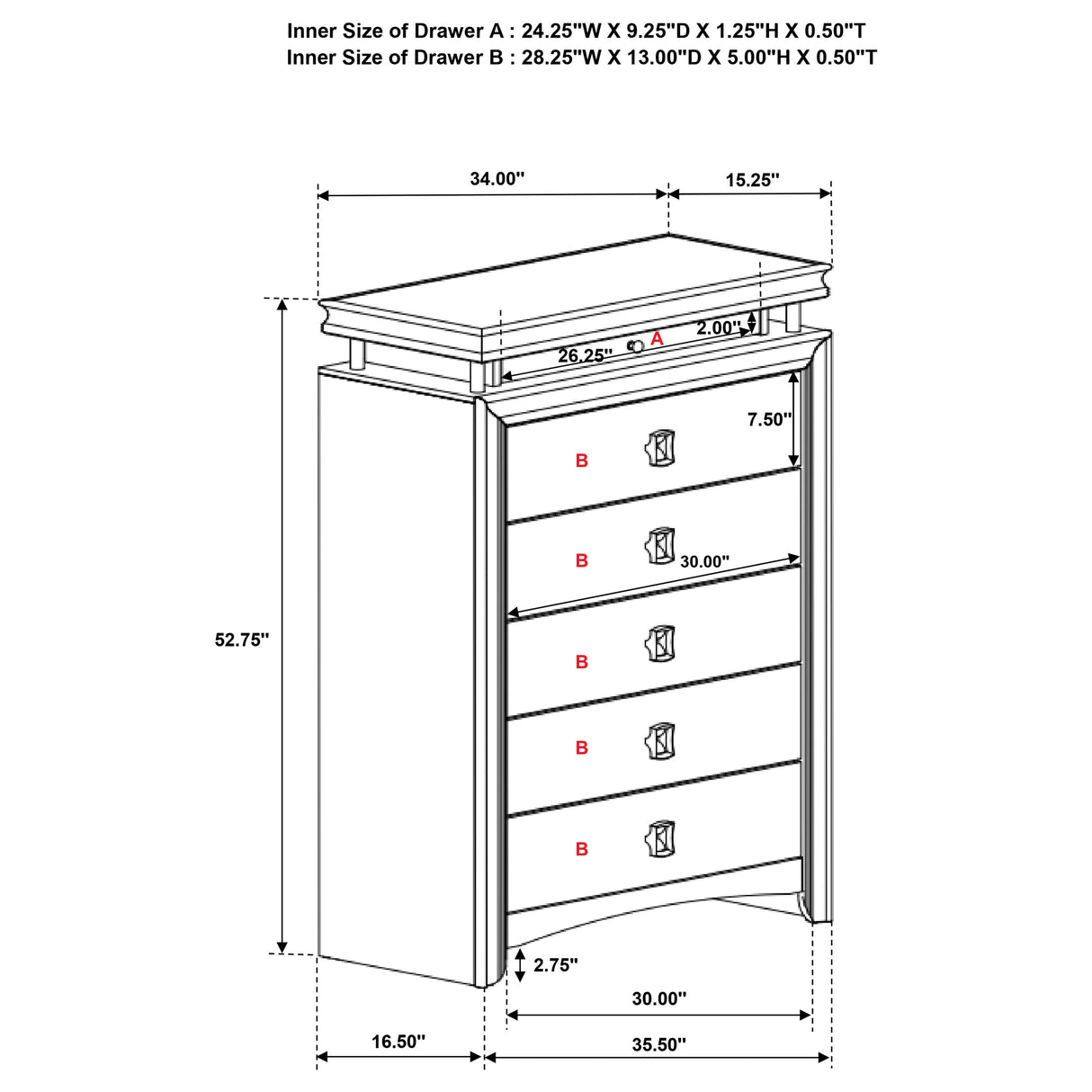 Chest - Giselle 6-drawer Bedroom Chest with LED Rustic Beige