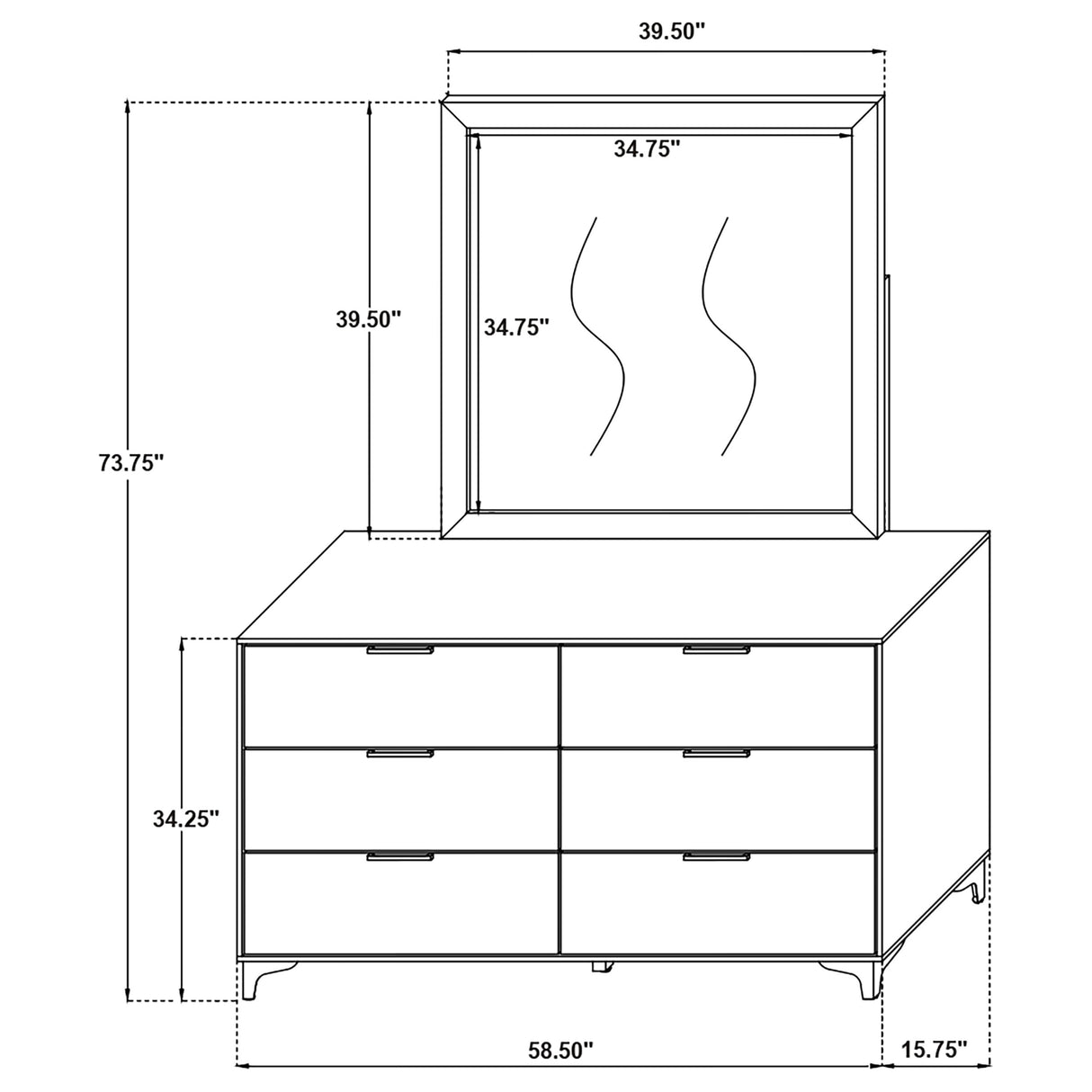 Dresser With Mirror - Kendall 6-drawer Dresser with Mirror White