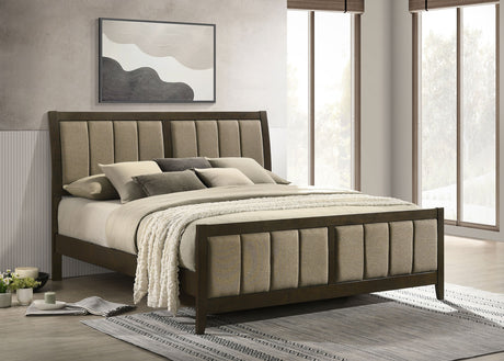 Wilkes 51-inch Upholstered Eastern King Bed Dark Cocoa - sold by Home Elegance USA