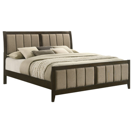 Wilkes 51-inch Upholstered Eastern King Bed Dark Cocoa - sold by Home Elegance USA