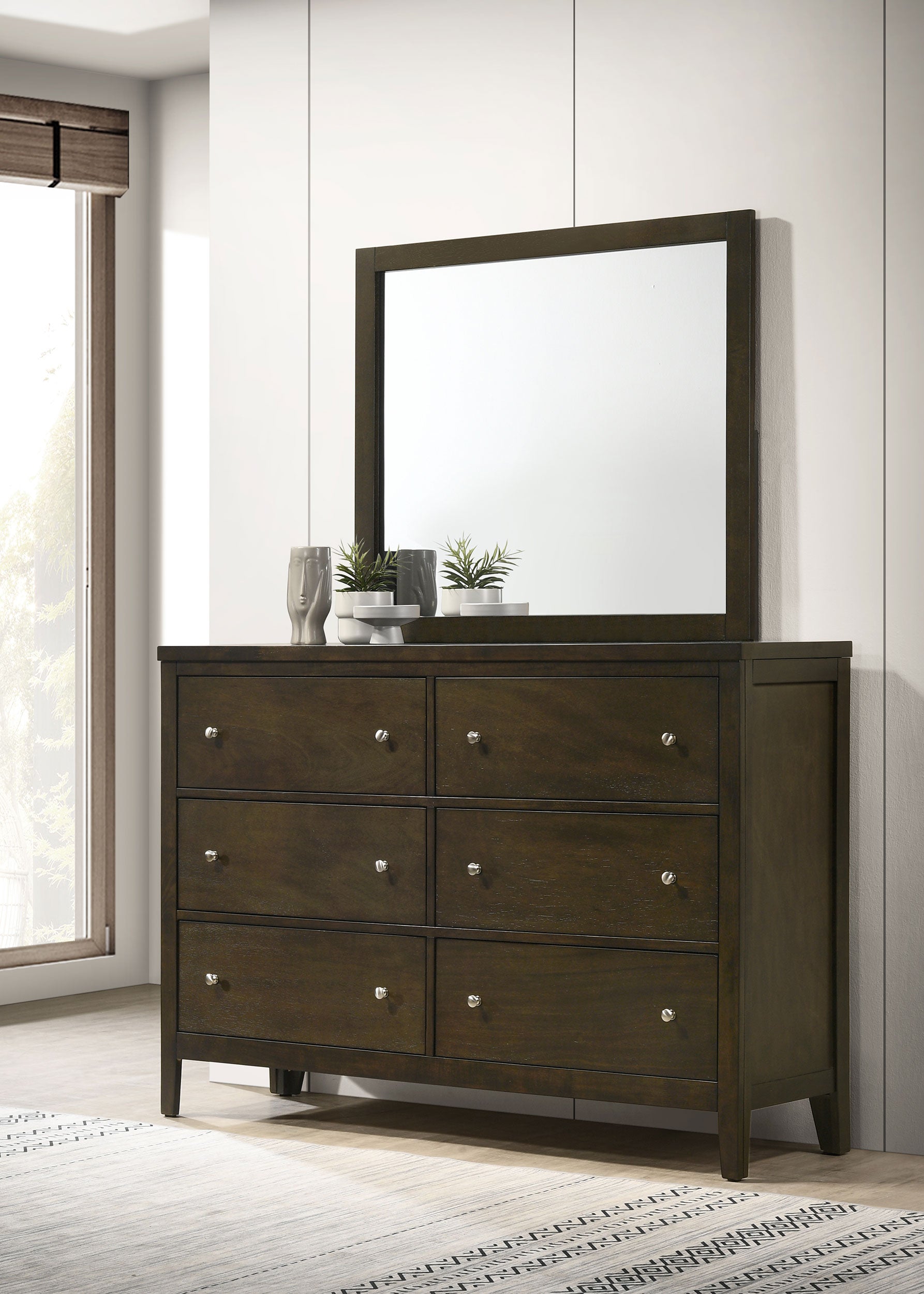 Wilkes 6-drawer Dresser and Mirror Dark Cocoa Bed | Coaster