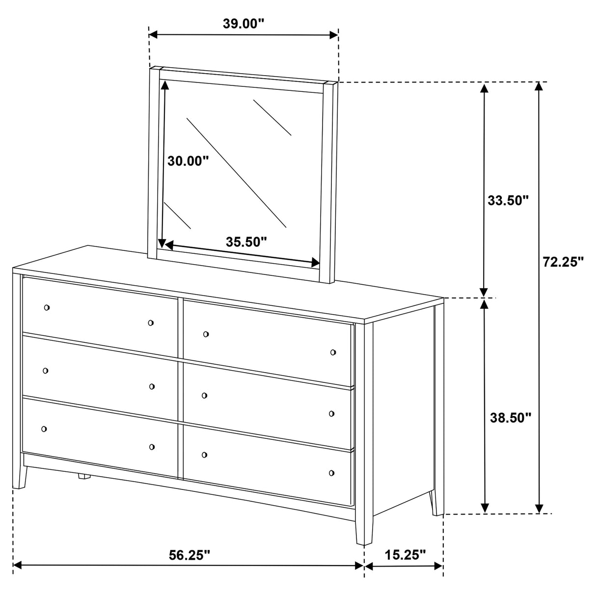 Wilkes 6-drawer Dresser and Mirror Dark Cocoa - Home Elegance USA
