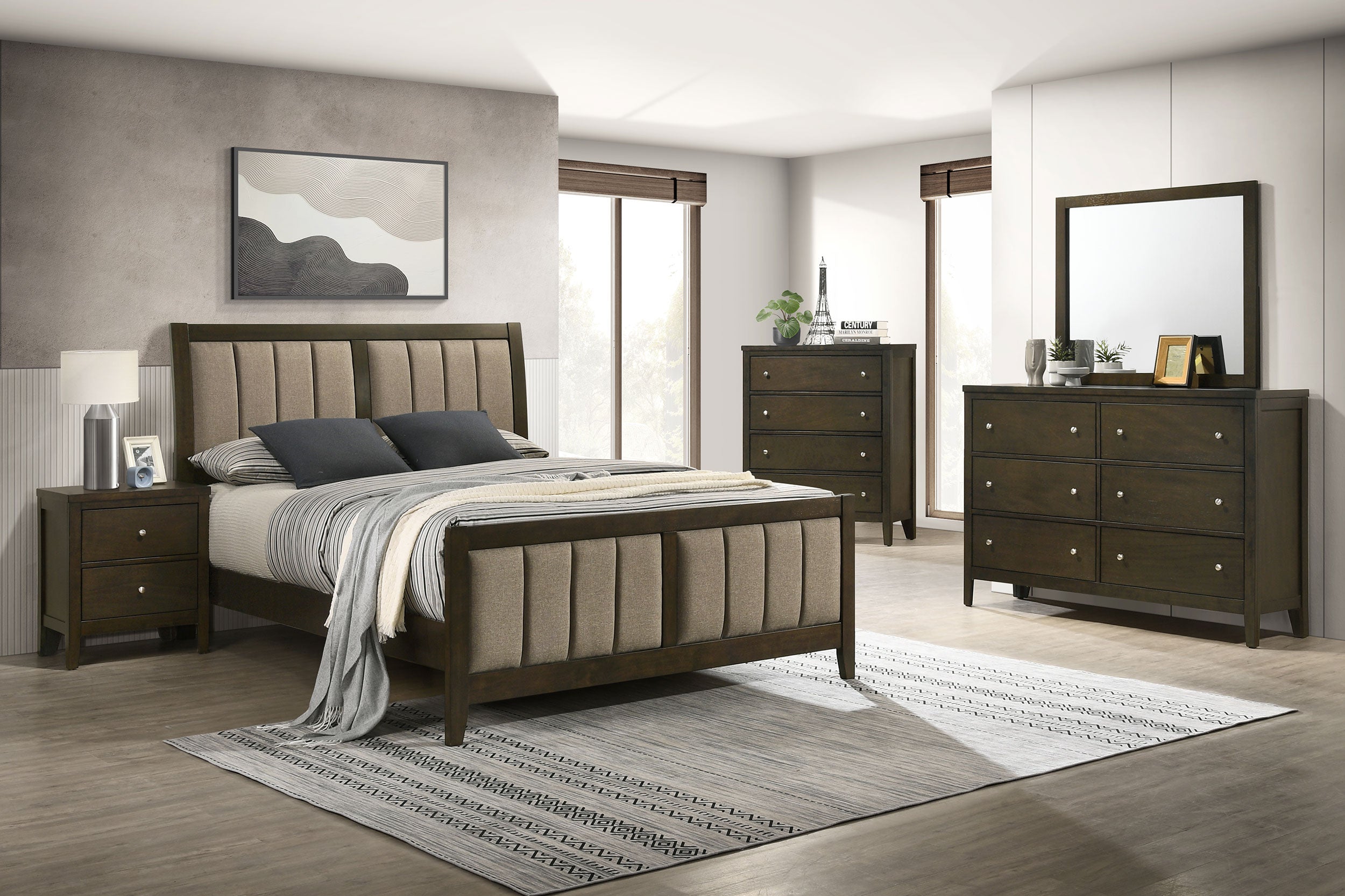 Wilkes 6-drawer Dresser and Mirror Dark Cocoa Bed | Coaster